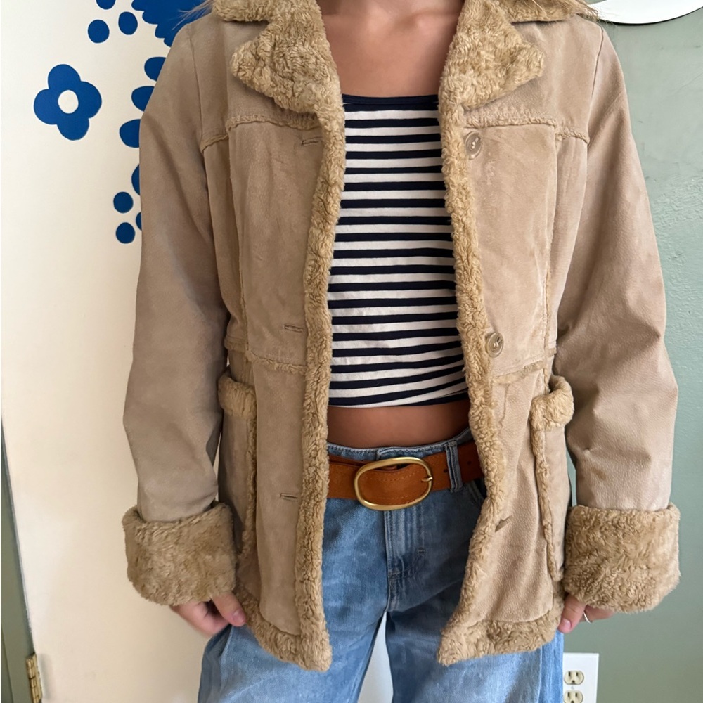 Vintage Mudd Tan and Cream Teddy Jacket with Plush Faux Fur